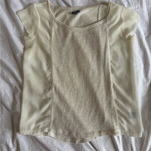 Aerie Cream Sheer Sleeve Blouse